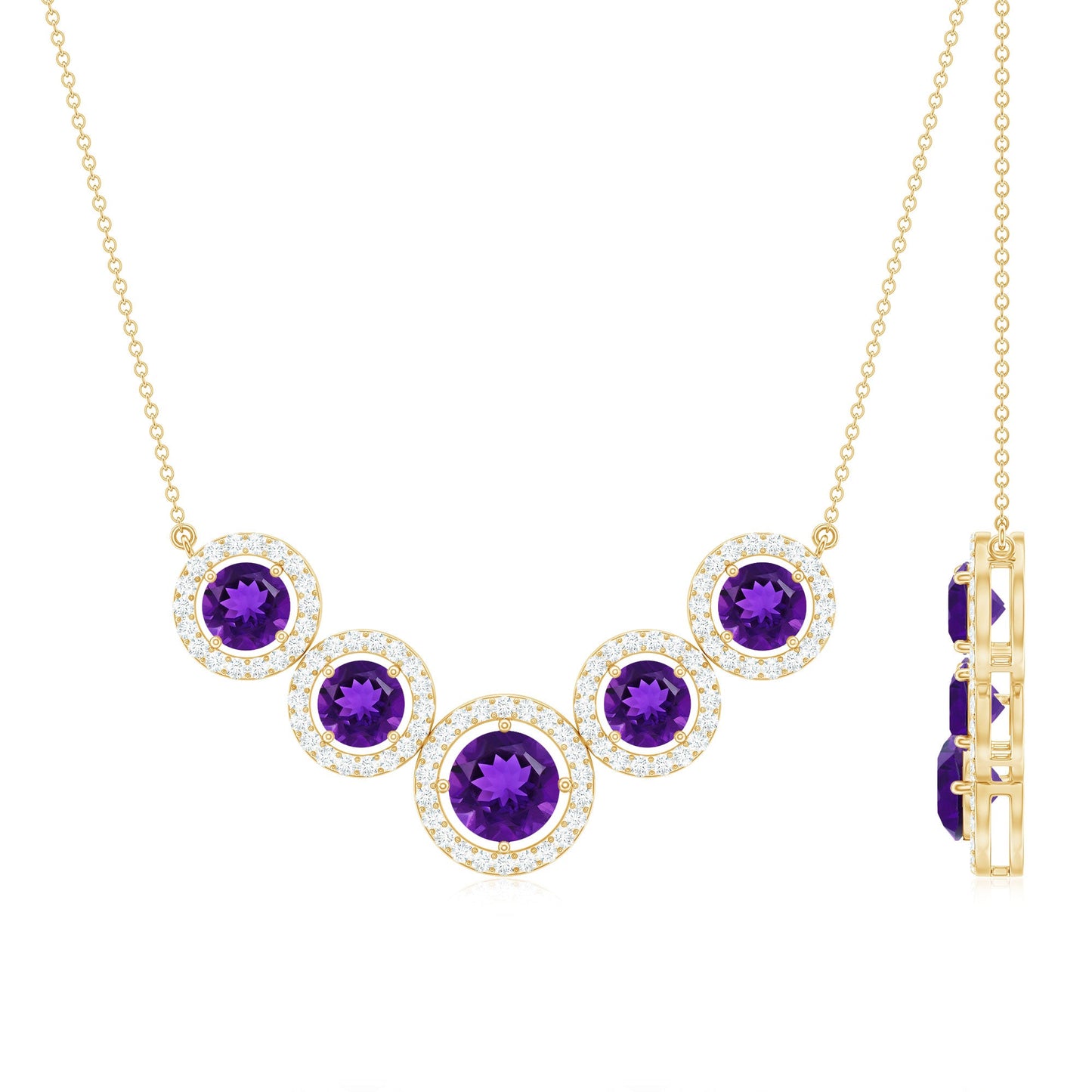 Natural Amethyst Bridal Necklace with Moissanite Halo