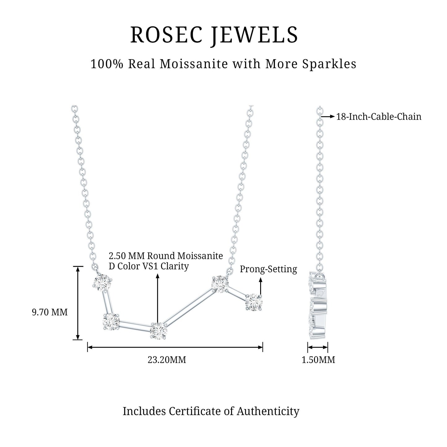 Moissanite Aries Constellation Necklace for Women