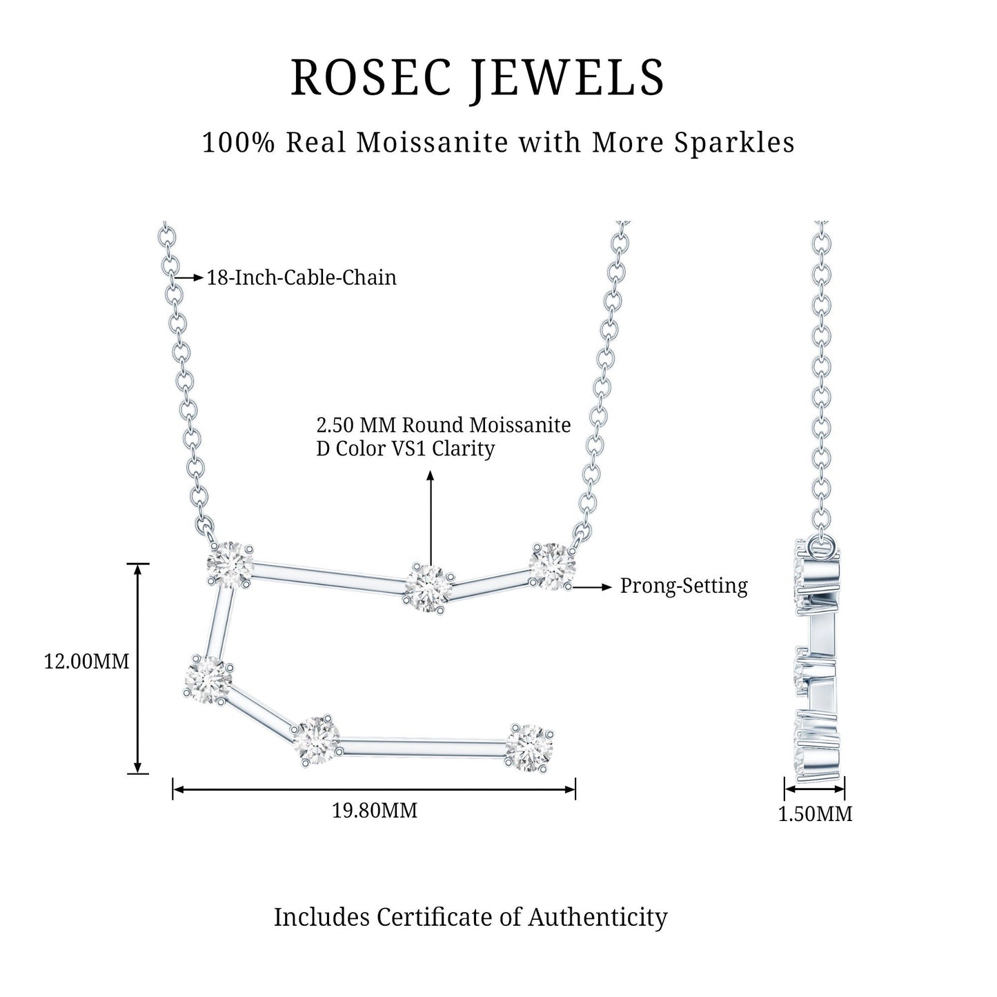 Certified Moissanite Gemini Constellation Necklace
