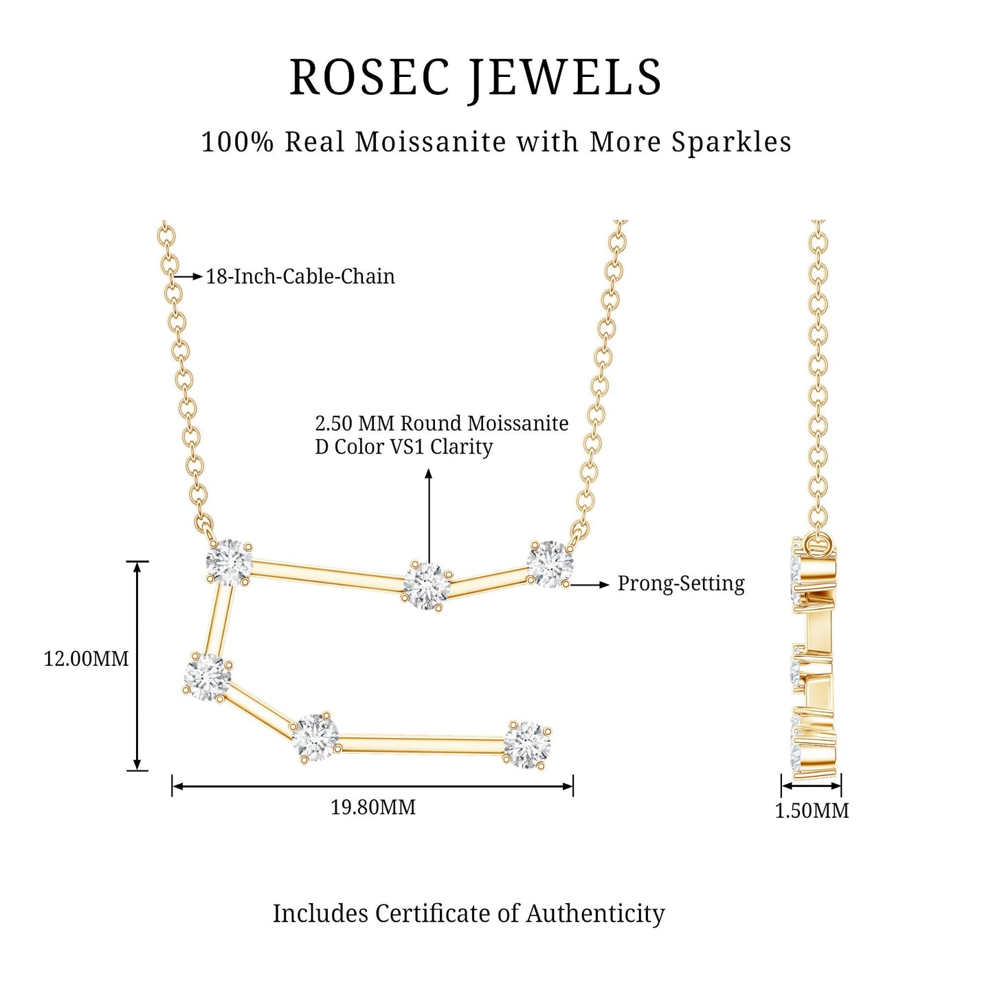 Certified Moissanite Gemini Constellation Necklace