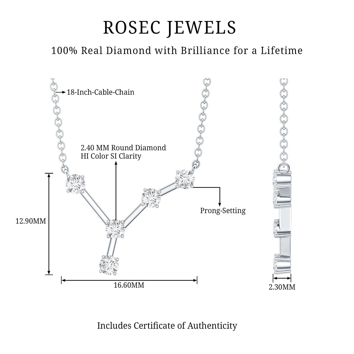Natural Diamond Zodiac Cancer Constellation Necklace for Women