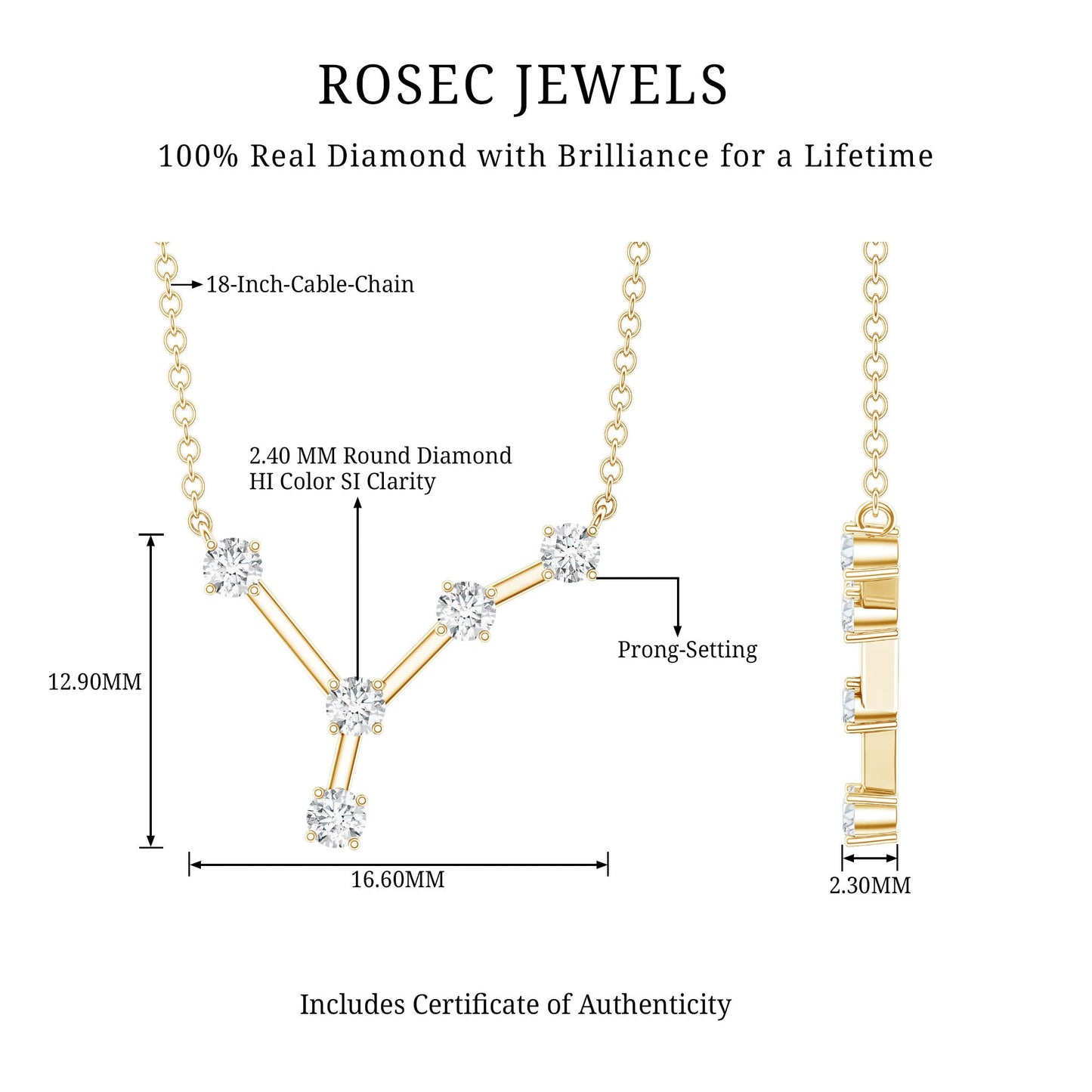 Natural Diamond Zodiac Cancer Constellation Necklace for Women