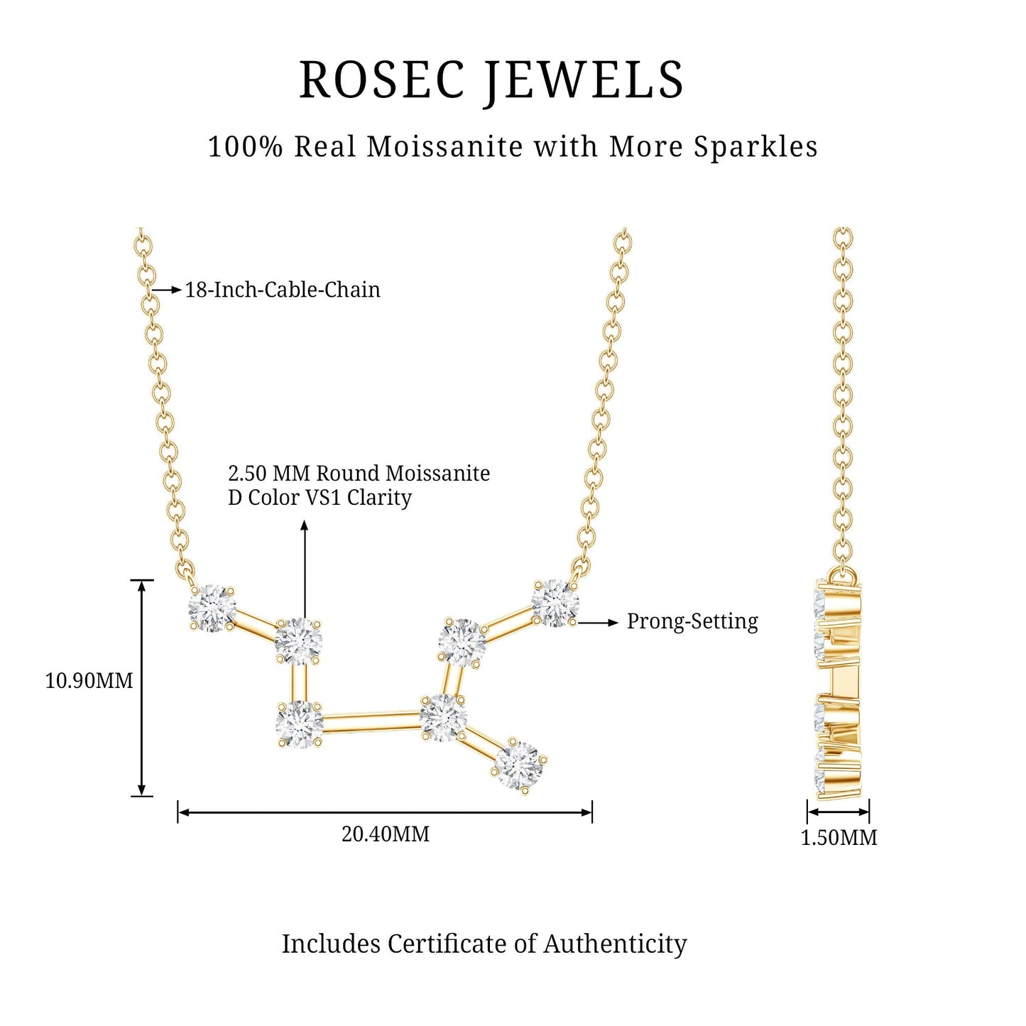 Moissanite Virgo Zodiac Constellation Necklace