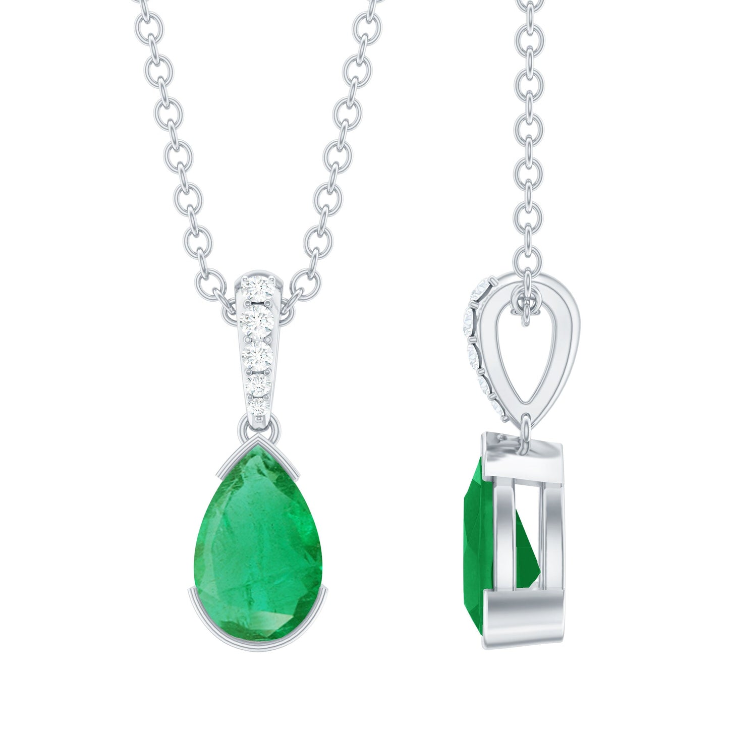 Pear Cut Emerald Solitaire Pendant with Diamond Accent Bail