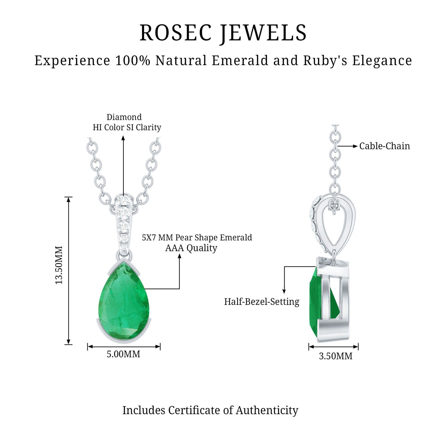 Pear Cut Emerald Solitaire Pendant with Diamond Accent Bail
