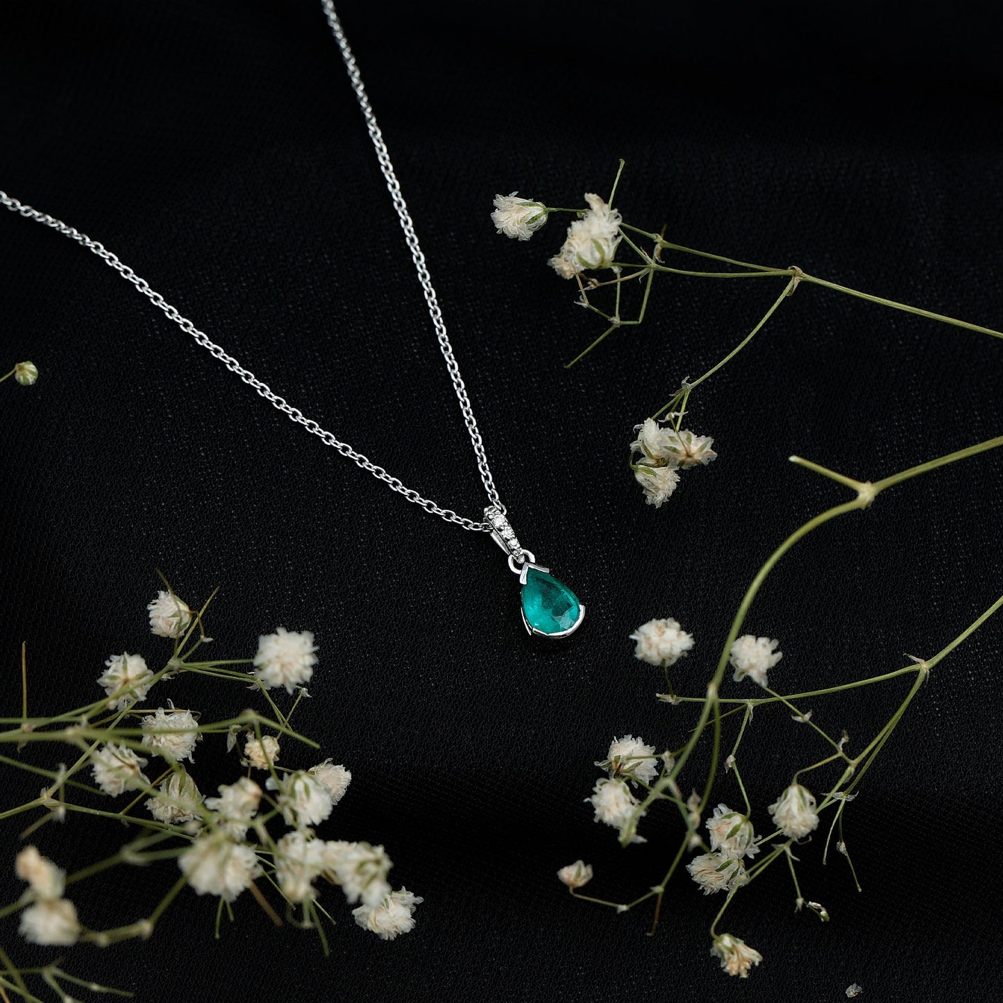 Pear Cut Emerald Solitaire Pendant with Diamond Accent Bail