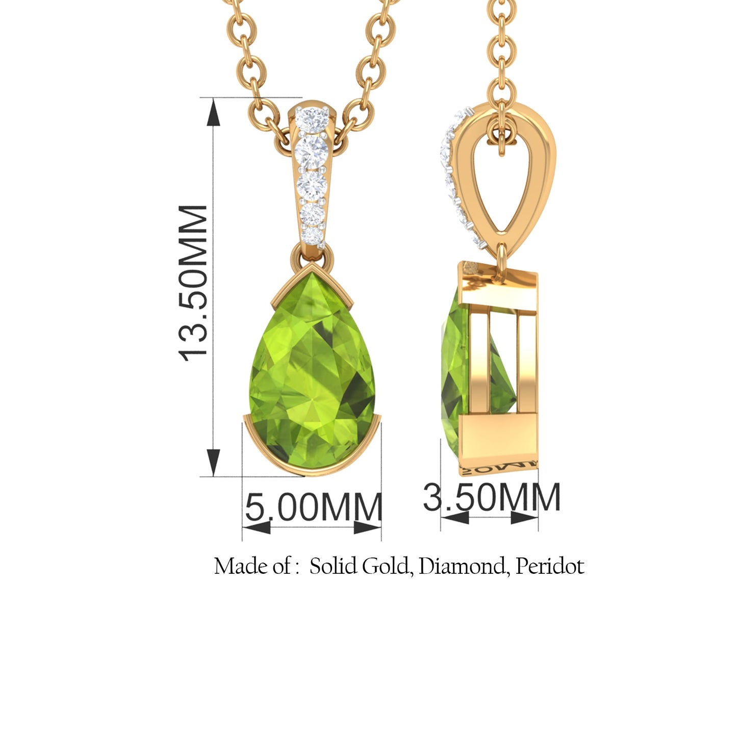 Pear Shape Peridot Solitaire Pendant with Diamond Accent Bail