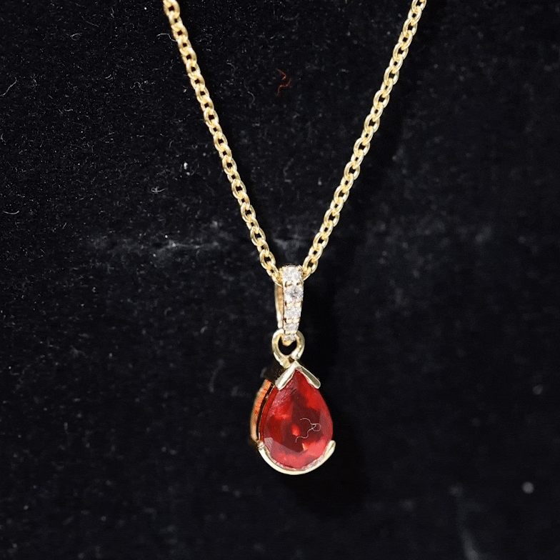 Pear Shaped Fire Opal Solitaire Pendant with Diamond Accent Bail