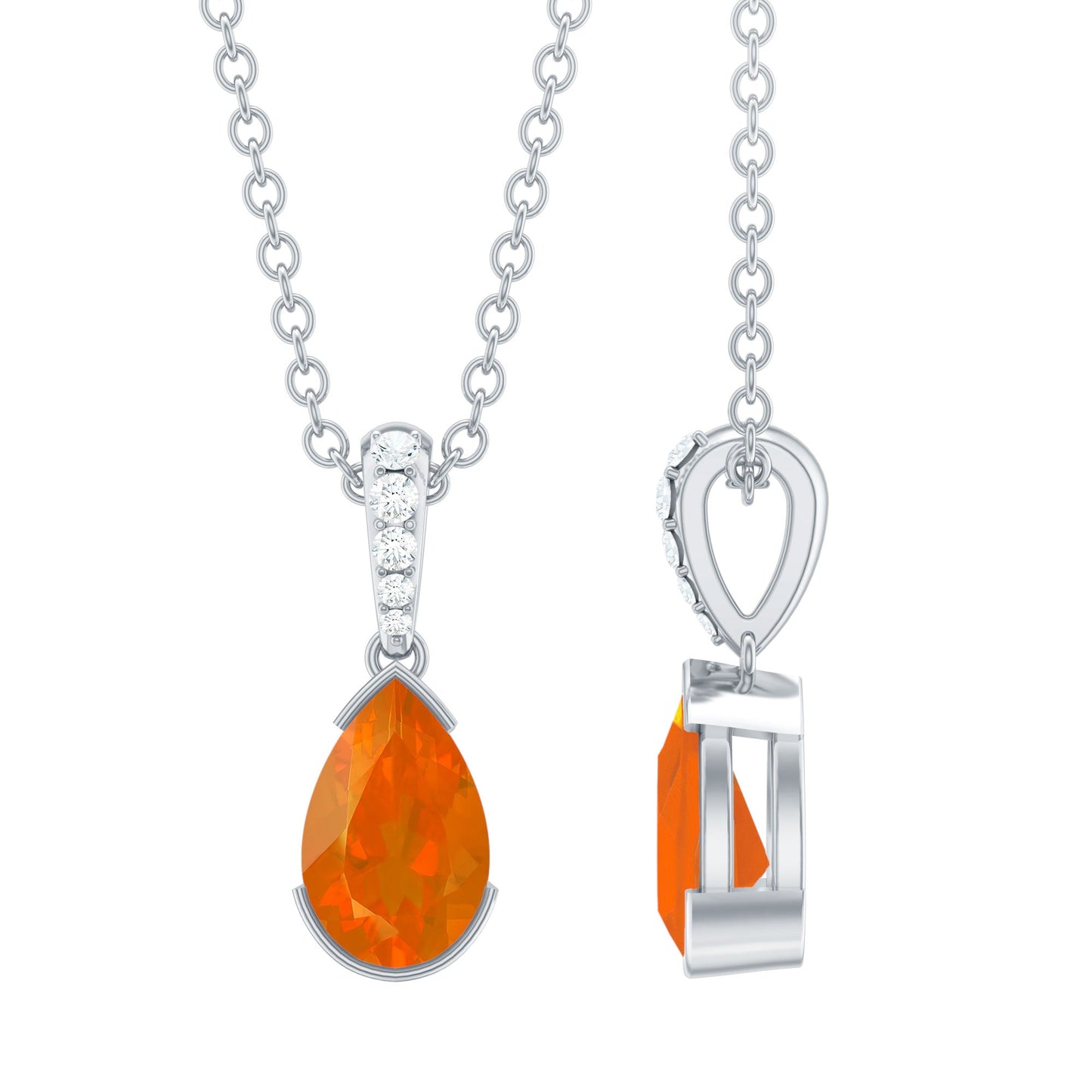 Pear Shaped Fire Opal Solitaire Pendant with Diamond Accent Bail