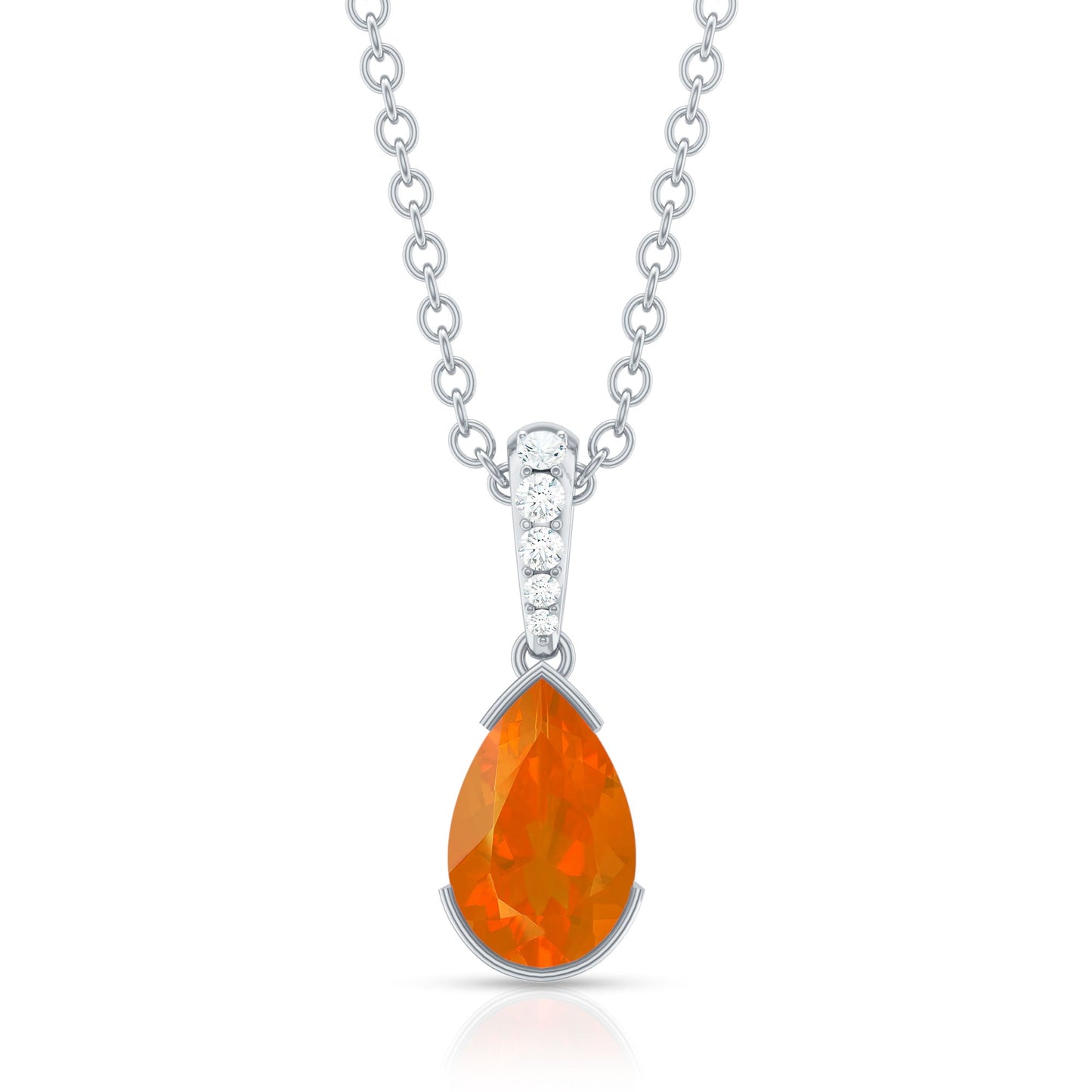 Pear Shaped Fire Opal Solitaire Pendant with Diamond Accent Bail