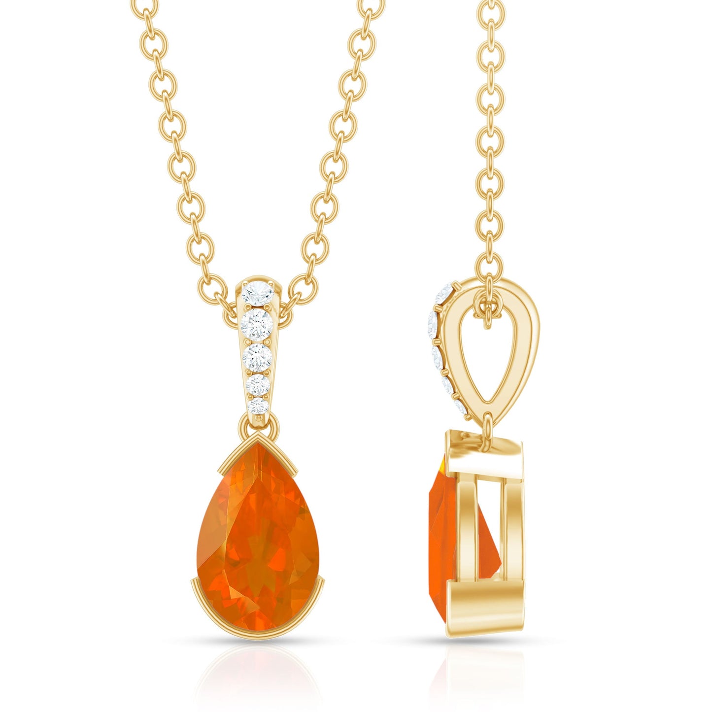 Pear Shaped Fire Opal Solitaire Pendant with Diamond Accent Bail