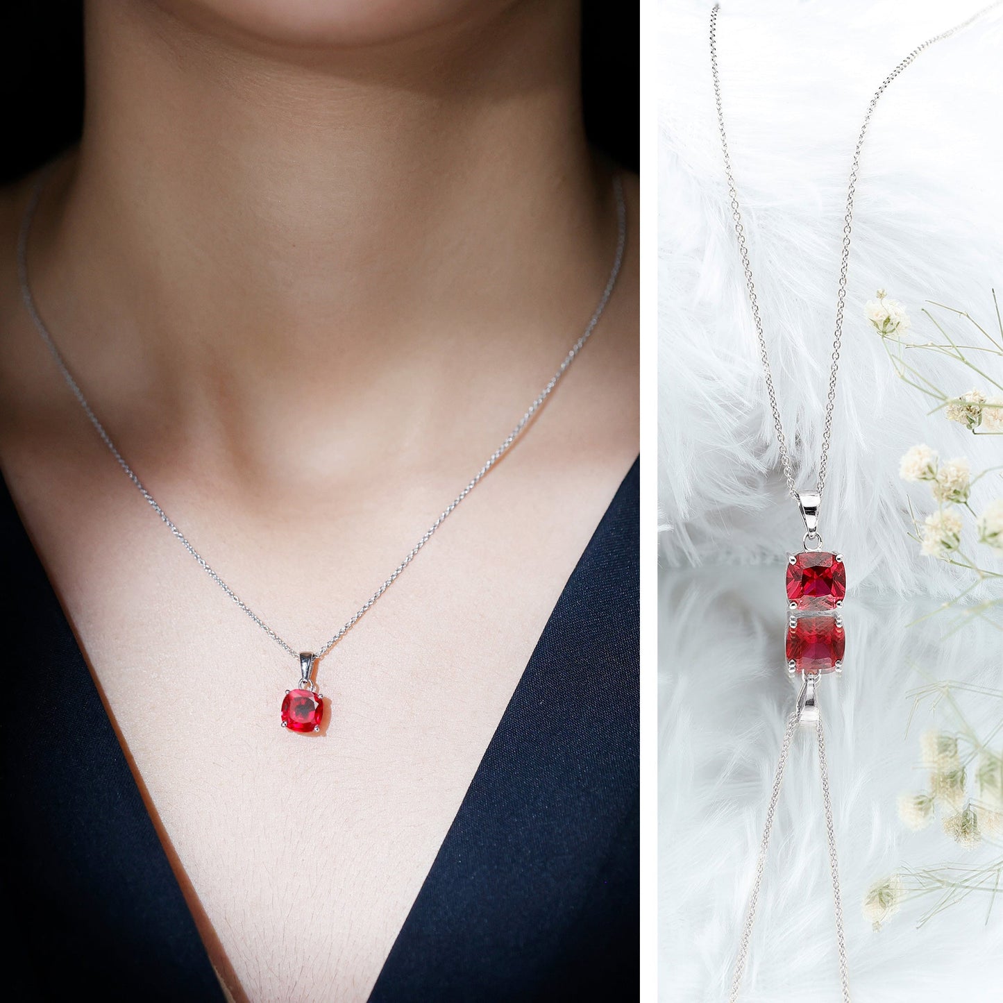 2 Carat Lab Created Ruby Solitaire Necklace With Chain