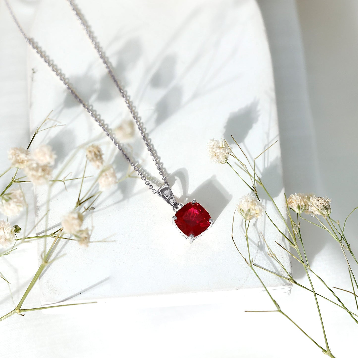 2 Carat Lab Created Ruby Solitaire Necklace With Chain