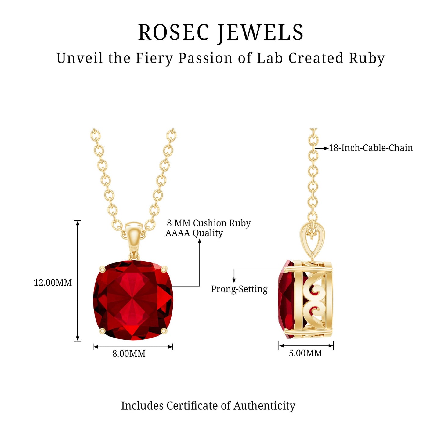 2 Carat Lab Created Ruby Solitaire Necklace With Chain