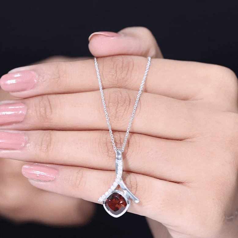 3.2 Carat Cushion Cut Garnet Solitaire Pendant with Diamond Twisted Bail