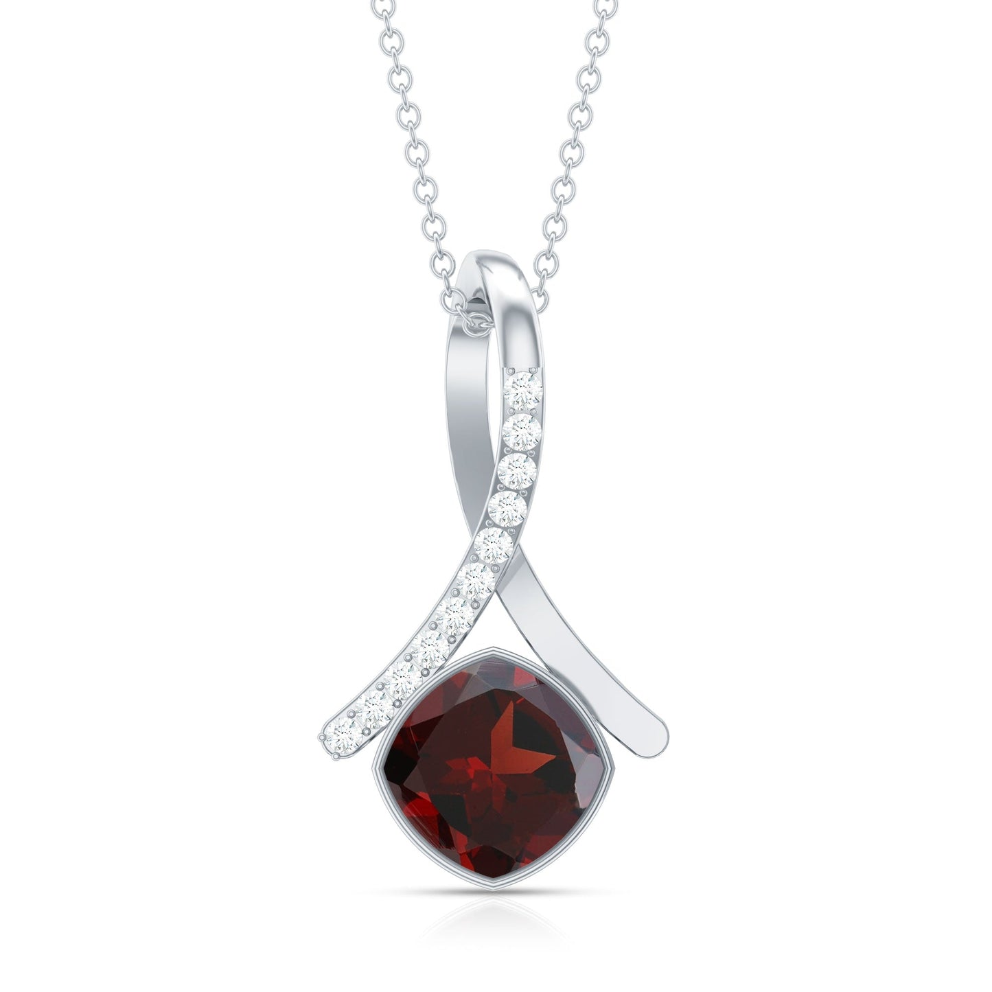 3.2 Carat Cushion Cut Garnet Solitaire Pendant with Diamond Twisted Bail