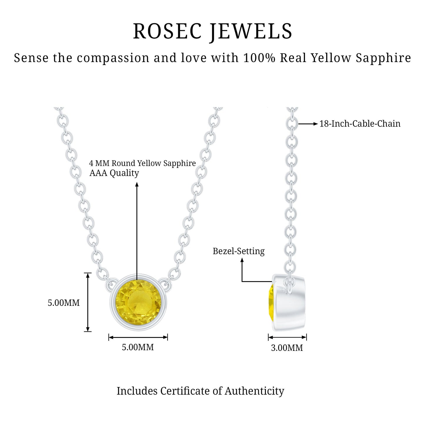 Round Cut 0.3 Carat Yellow Sapphire Bezel Set Necklace