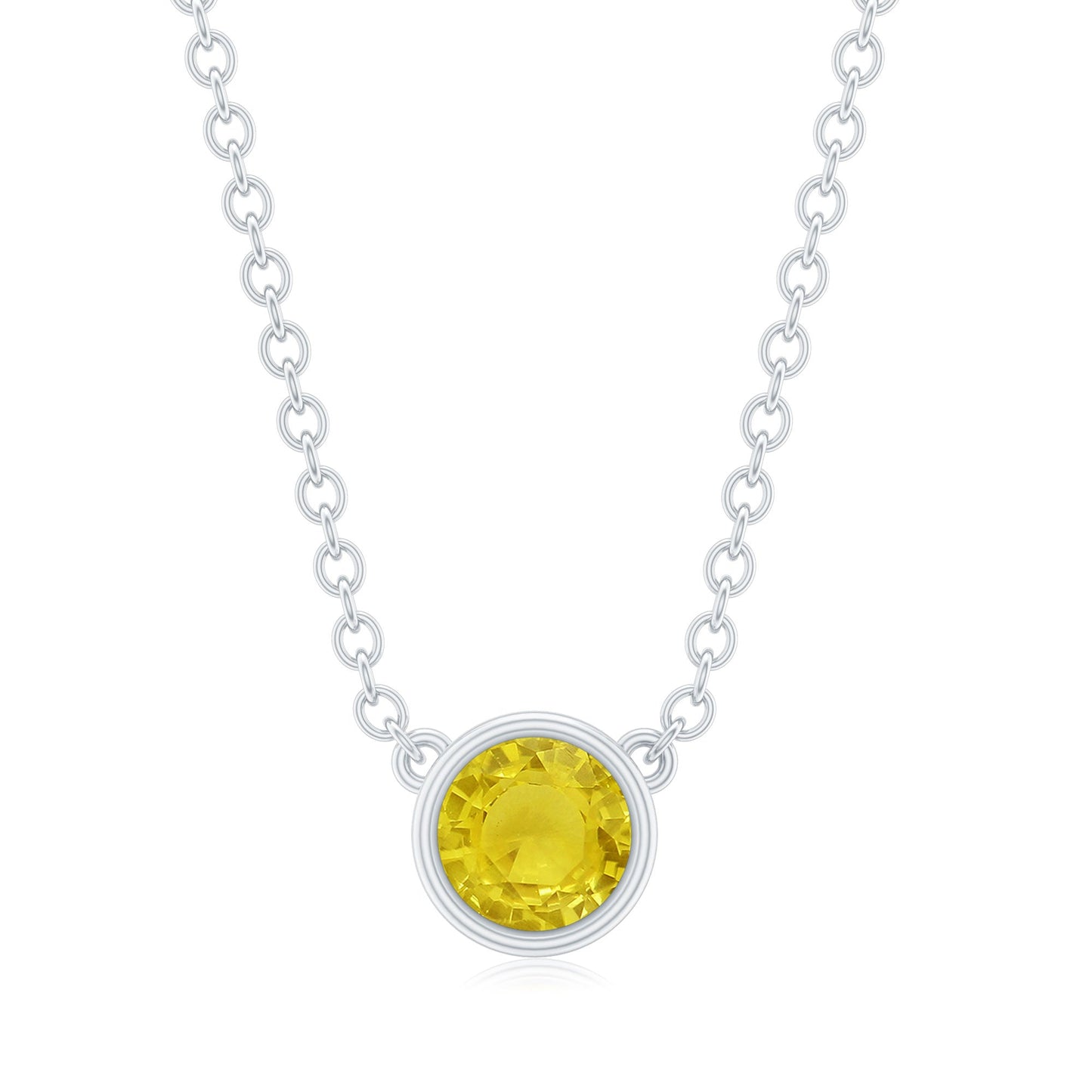 Round Cut 0.3 Carat Yellow Sapphire Bezel Set Necklace