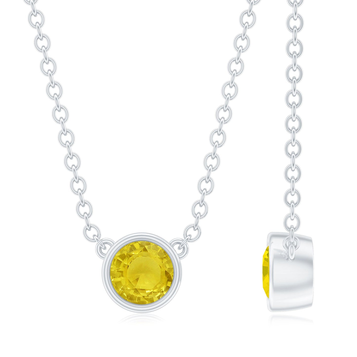 Round Cut 0.3 Carat Yellow Sapphire Bezel Set Necklace