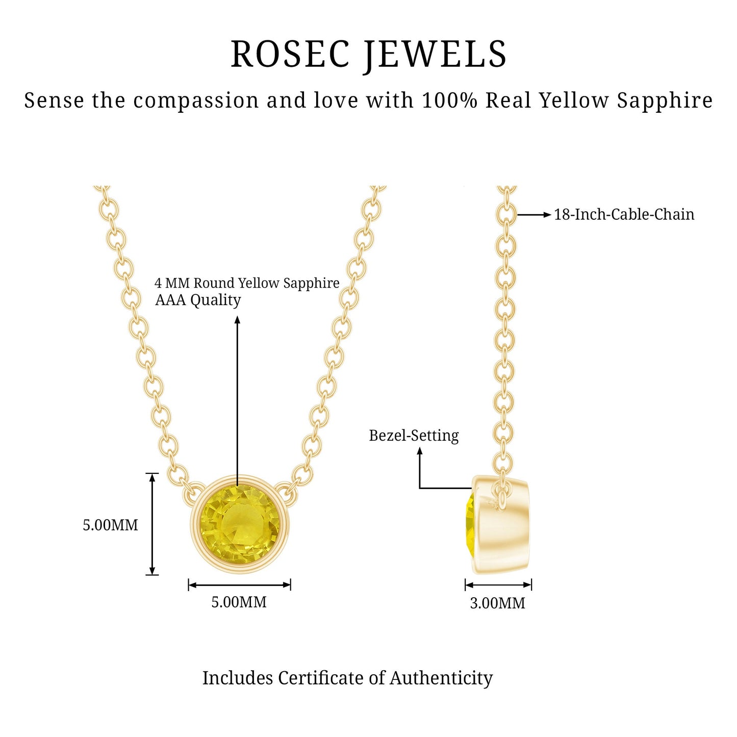 Round Cut 0.3 Carat Yellow Sapphire Bezel Set Necklace