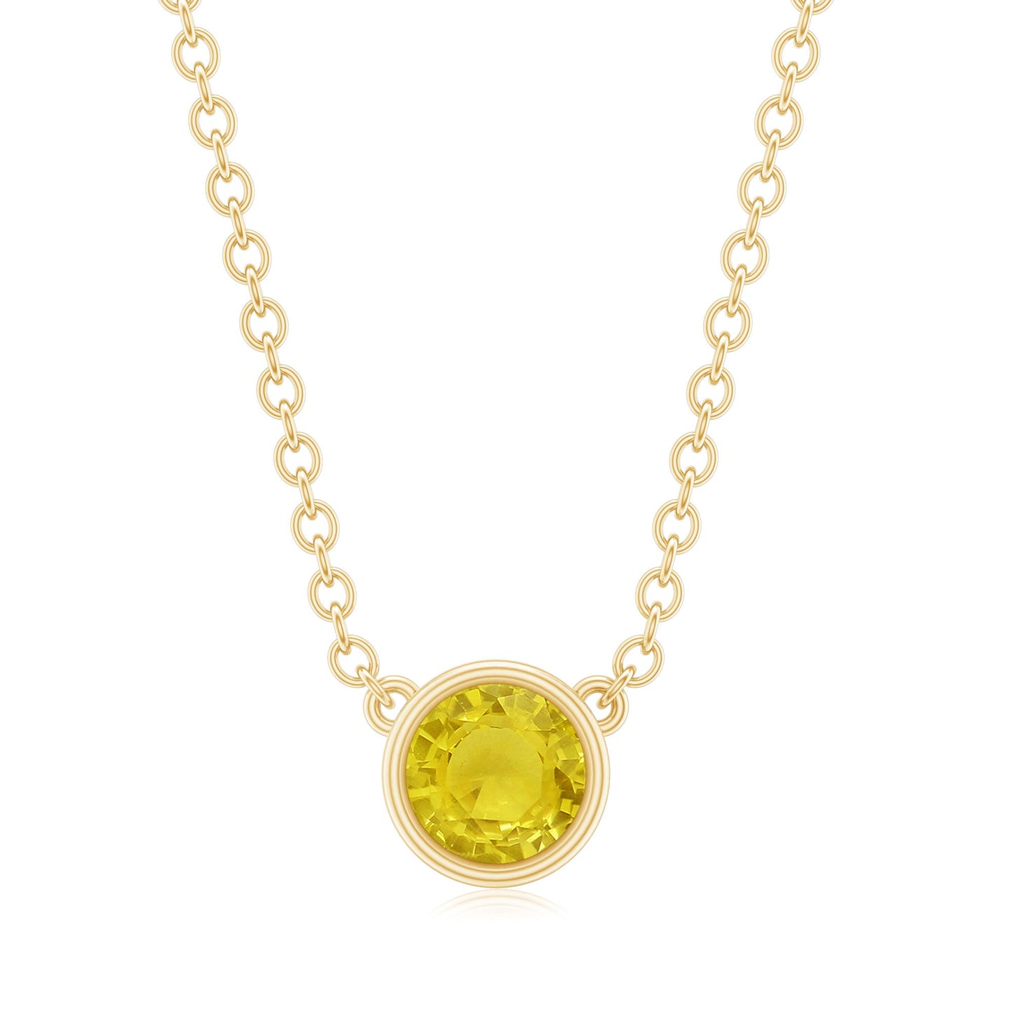 Round Cut 0.3 Carat Yellow Sapphire Bezel Set Necklace
