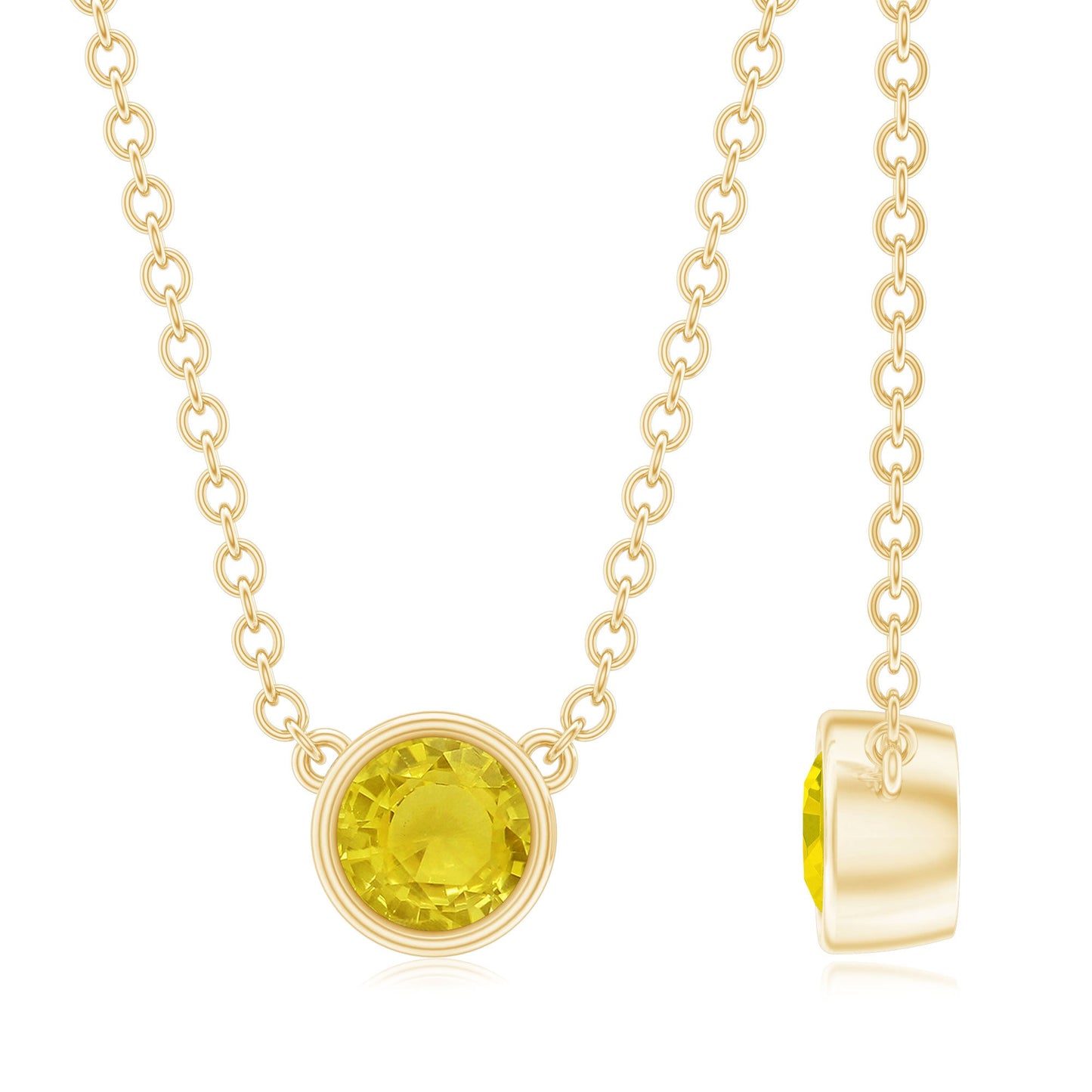 Round Cut 0.3 Carat Yellow Sapphire Bezel Set Necklace