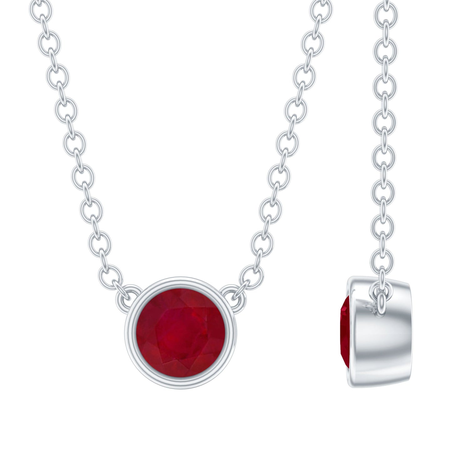 Bezel Set Round Ruby Solitaire Necklace