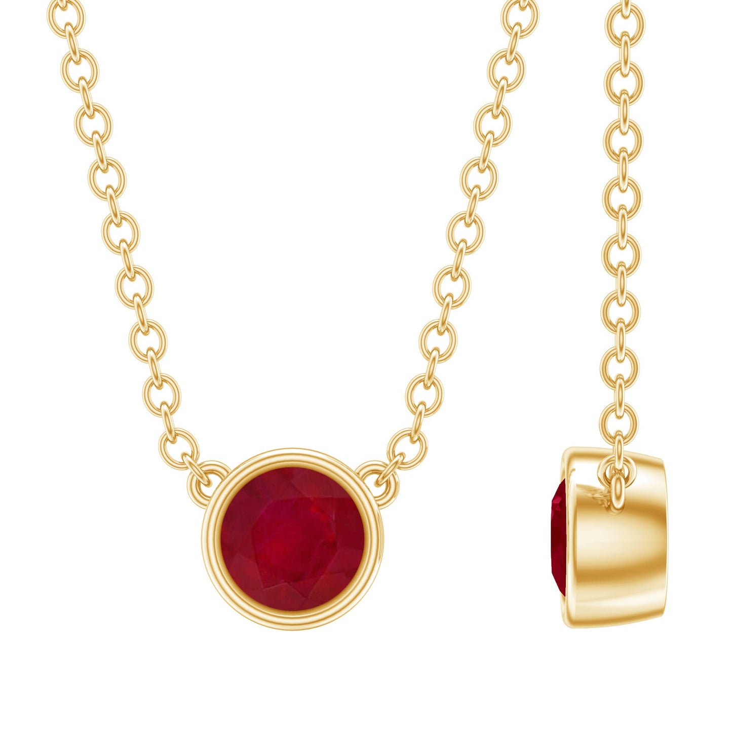 Bezel Set Round Ruby Solitaire Necklace