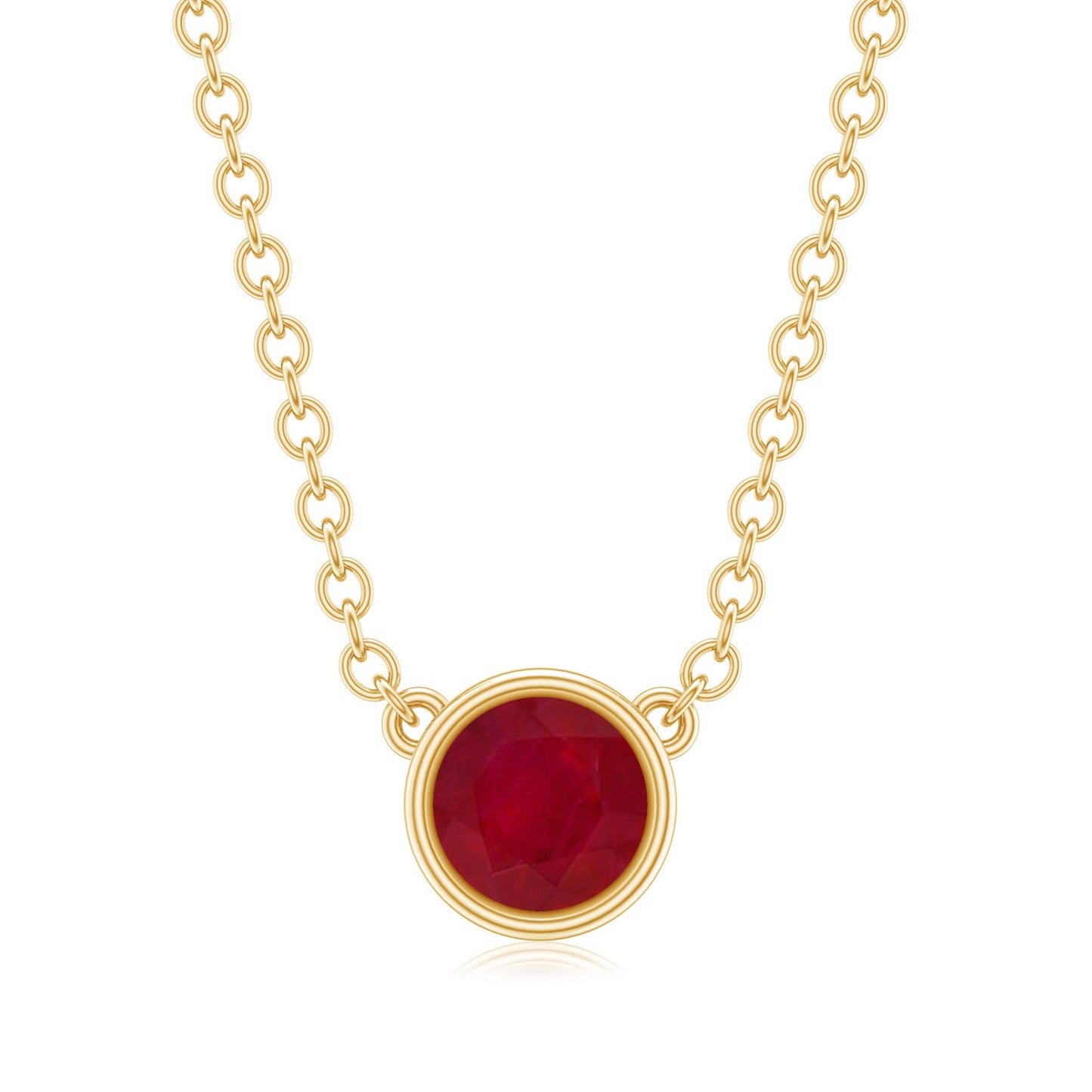 Bezel Set Round Ruby Solitaire Necklace