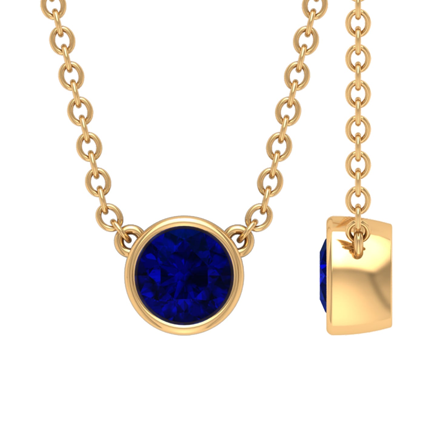 0.4 Carat Bezel Set Round Blue Sapphire Solitaire Necklace