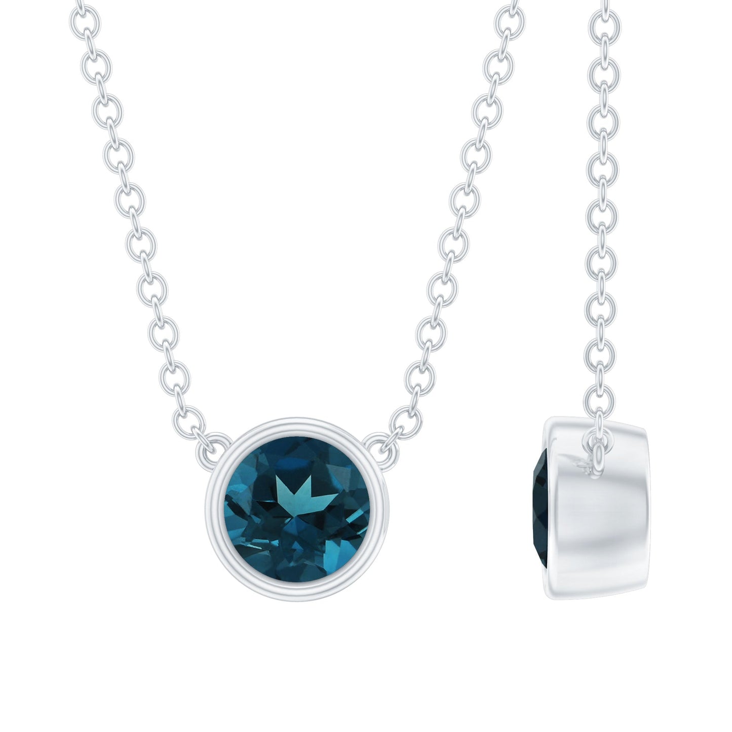0.6 Carat Round London Blue Topaz Solitaire Necklace in Bezel Setting