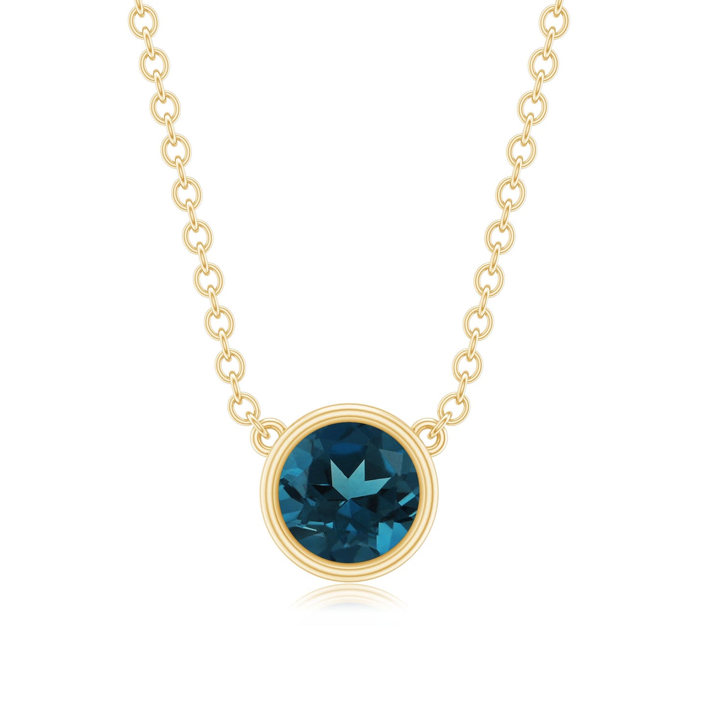 0.6 Carat Round London Blue Topaz Solitaire Necklace in Bezel Setting