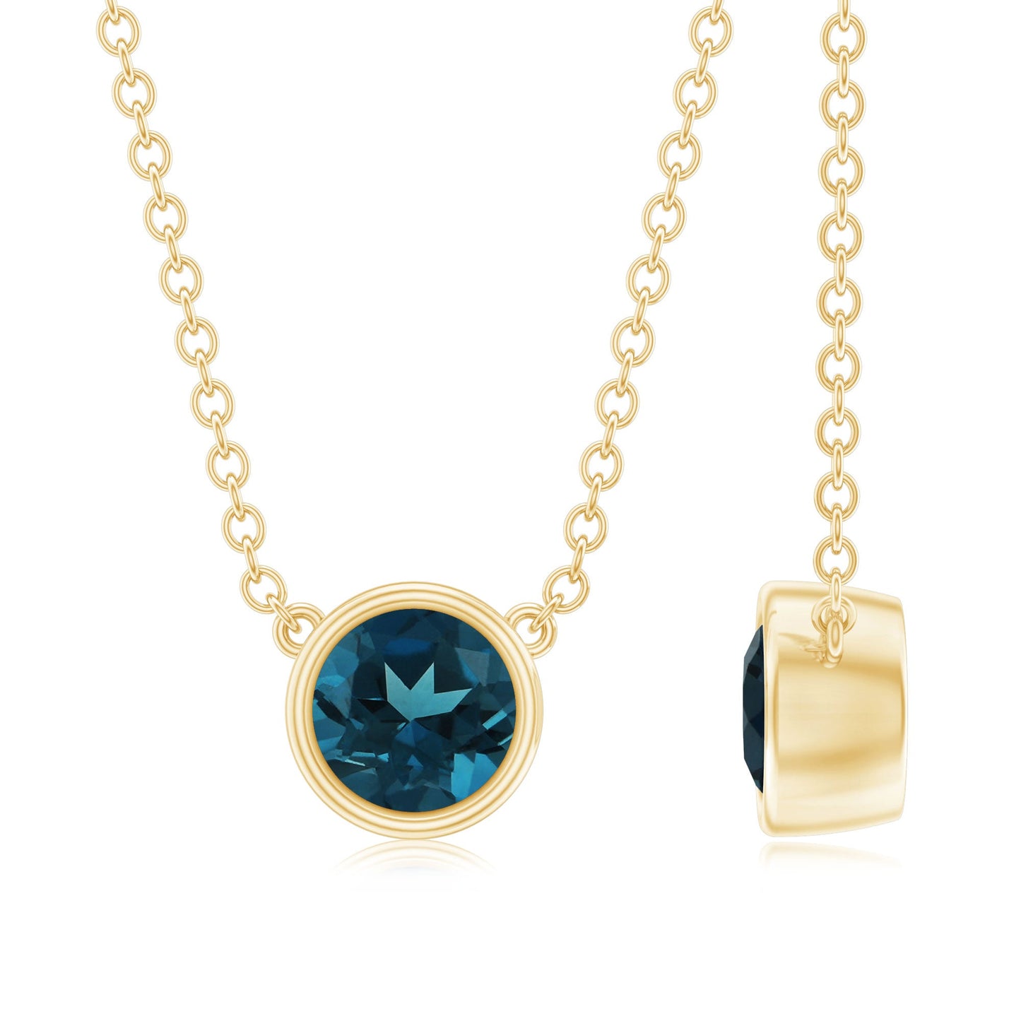 0.6 Carat Round London Blue Topaz Solitaire Necklace in Bezel Setting
