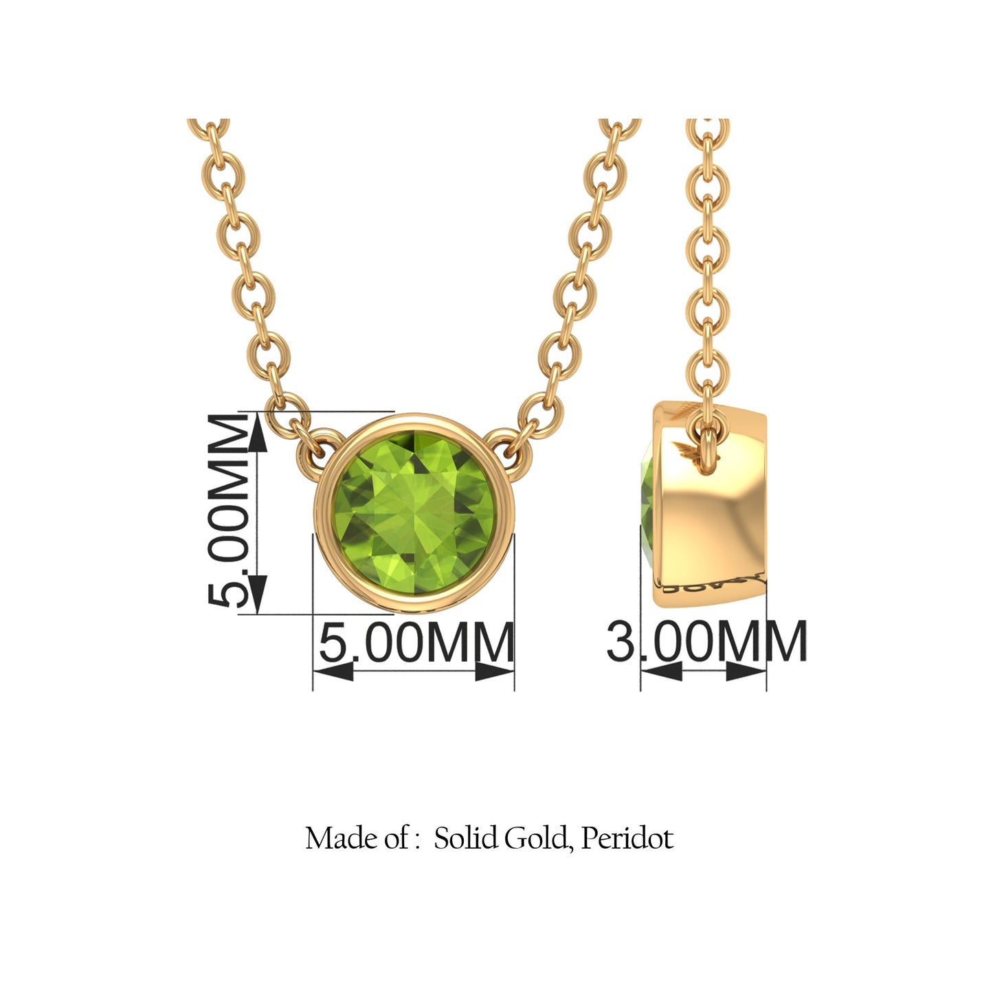 Round Cut Solitaire Peridot Birthstone Necklace