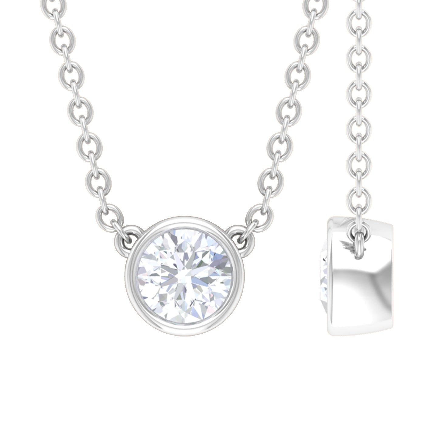 Certified Moissanite Solitaire Necklace in Bezel Setting