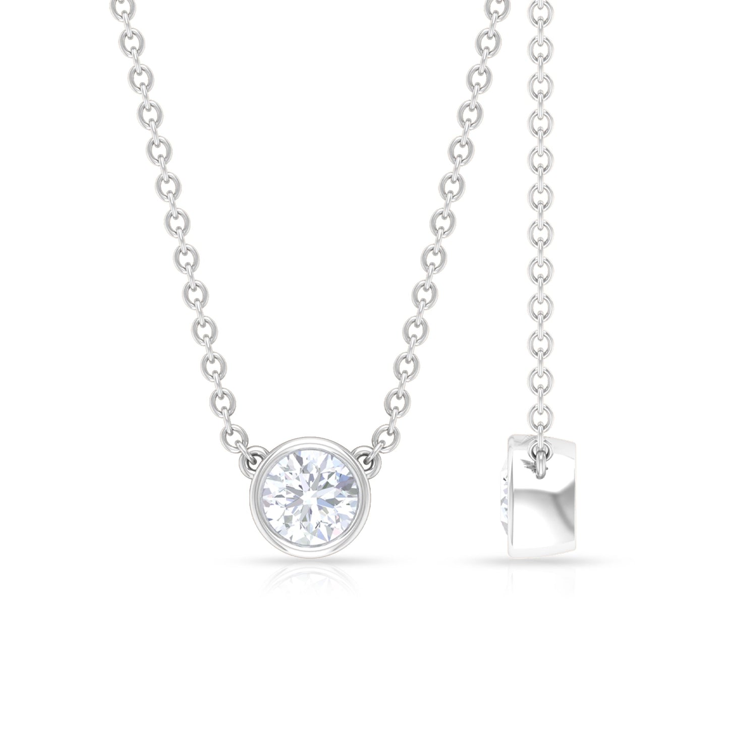 Certified Moissanite Solitaire Necklace in Bezel Setting