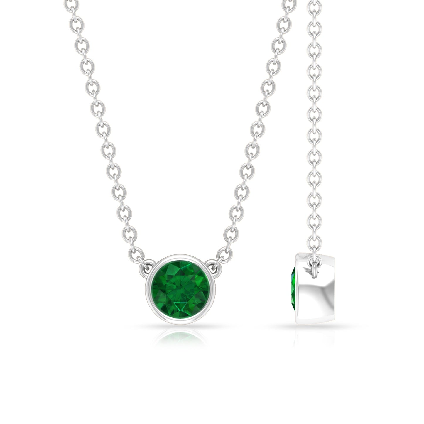 0.4 Carat Round Cut Emerald Solitaire Necklace in Bezel Setting