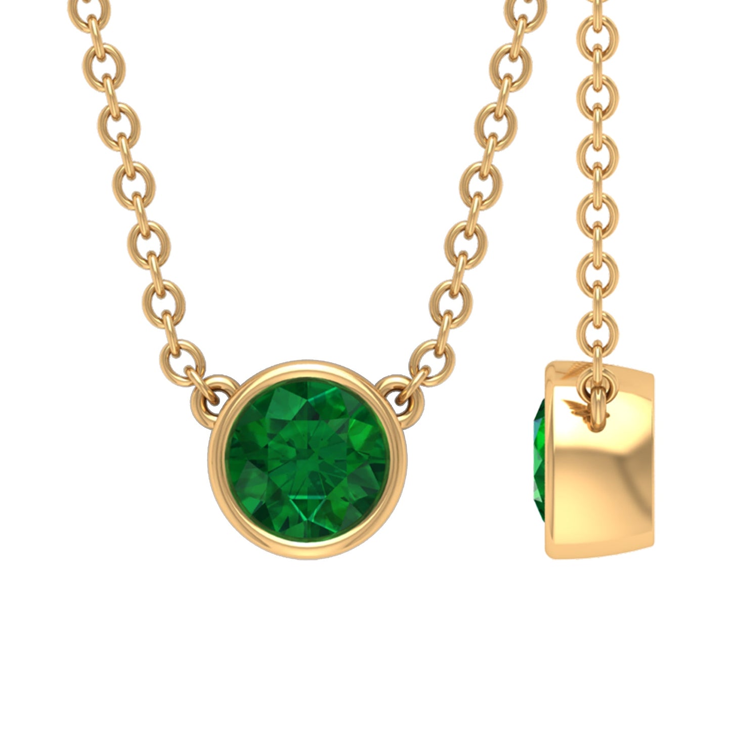 0.4 Carat Round Cut Emerald Solitaire Necklace in Bezel Setting
