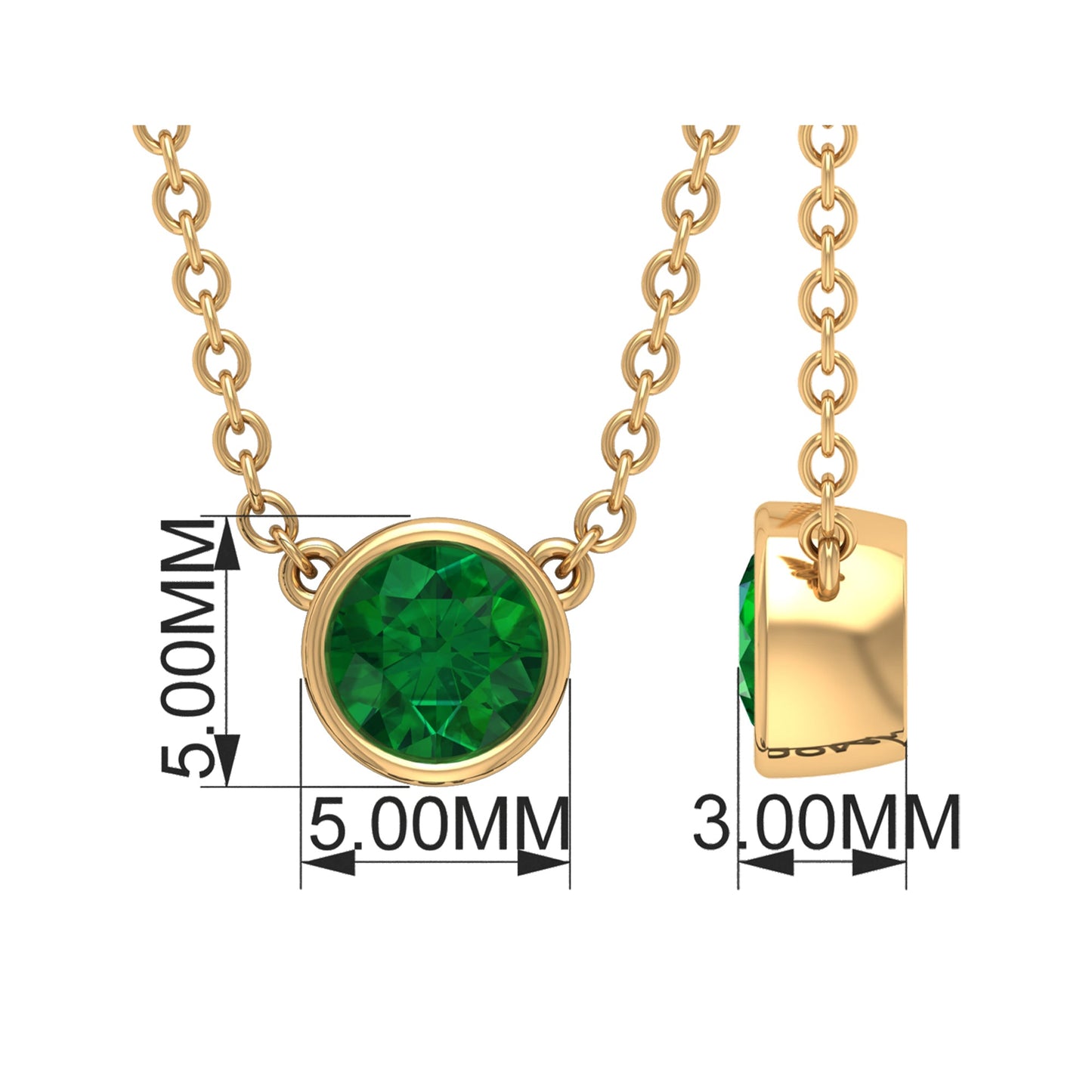 0.4 Carat Round Cut Emerald Solitaire Necklace in Bezel Setting