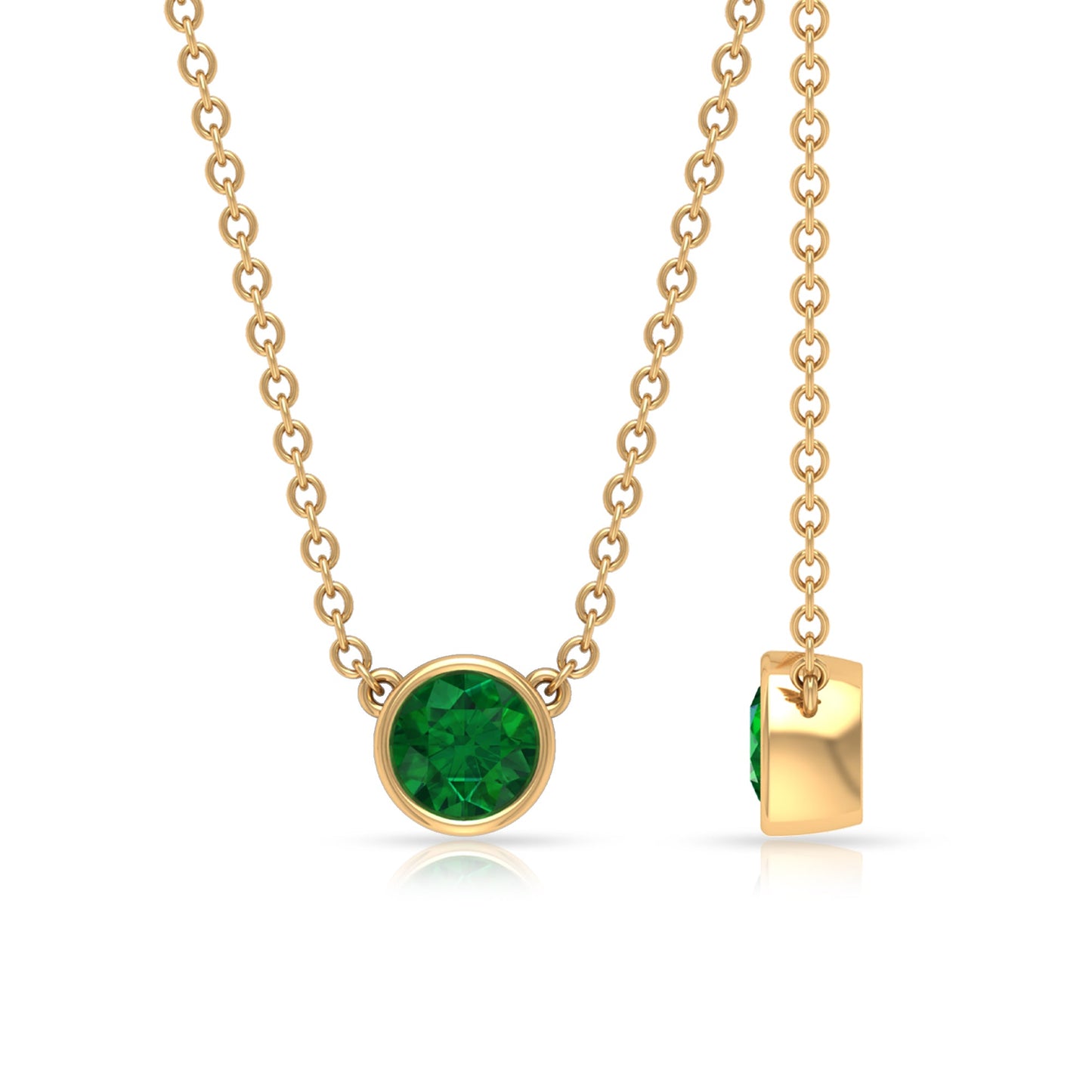 0.4 Carat Round Cut Emerald Solitaire Necklace in Bezel Setting