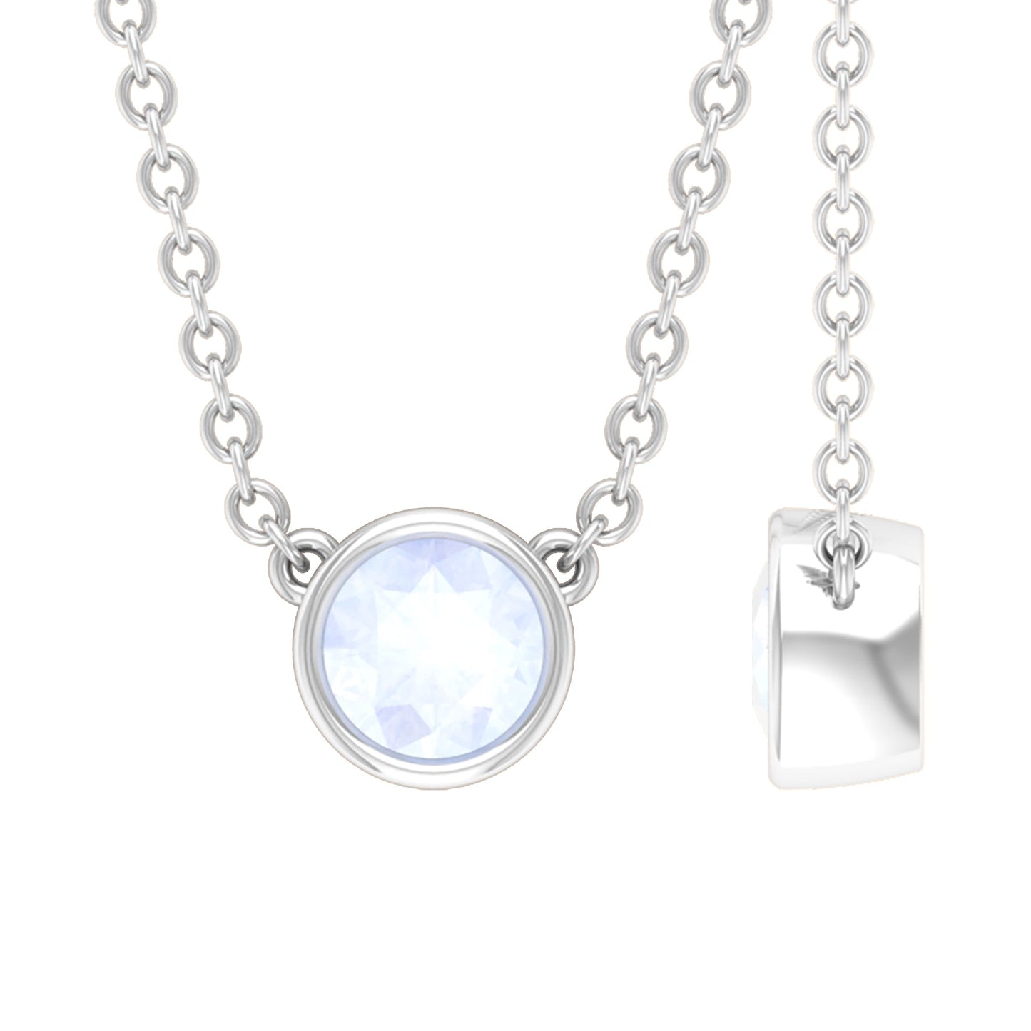 Bezel Set Round Cut Solitaire Moonstone Necklace