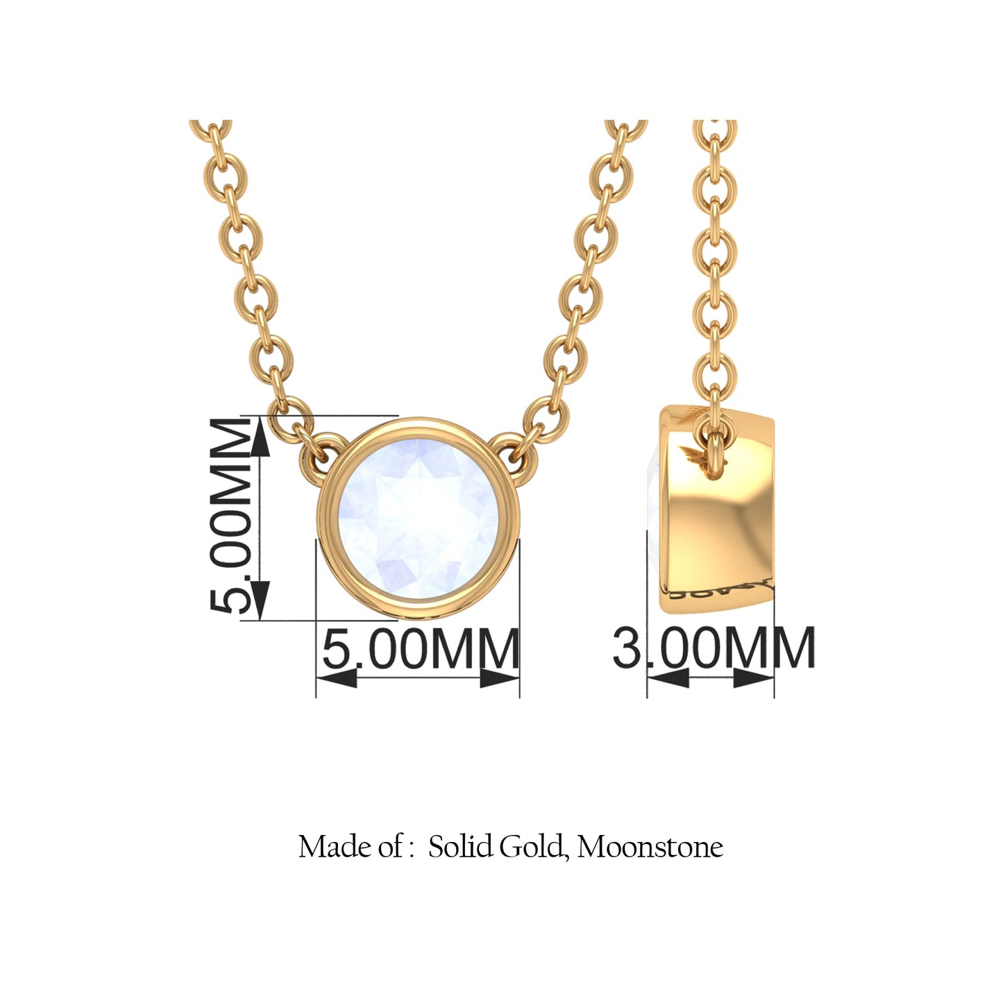 Bezel Set Round Cut Solitaire Moonstone Necklace