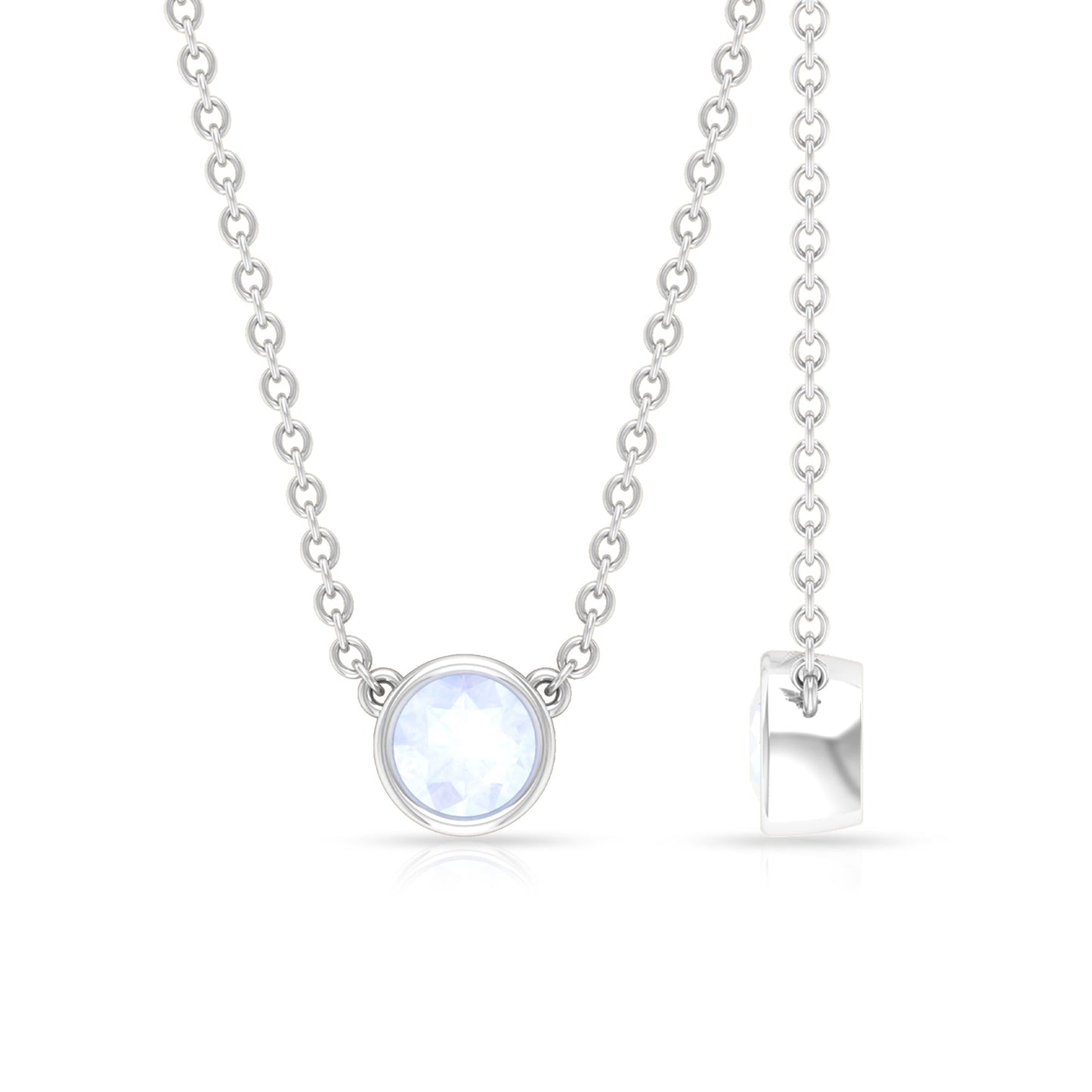 Bezel Set Round Cut Solitaire Moonstone Necklace