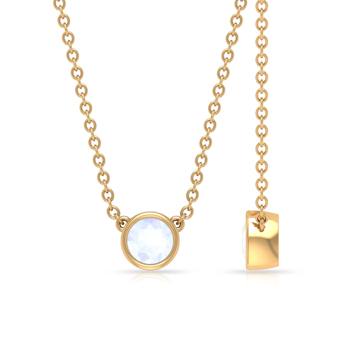 Bezel Set Round Cut Solitaire Moonstone Necklace
