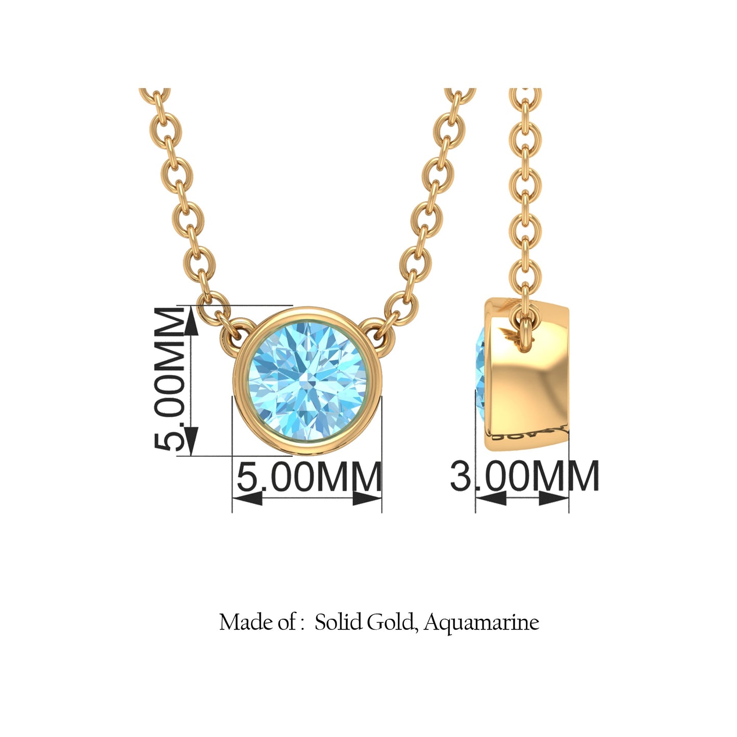 Minimalist Solitaire Aquamarine Birthstone Necklace