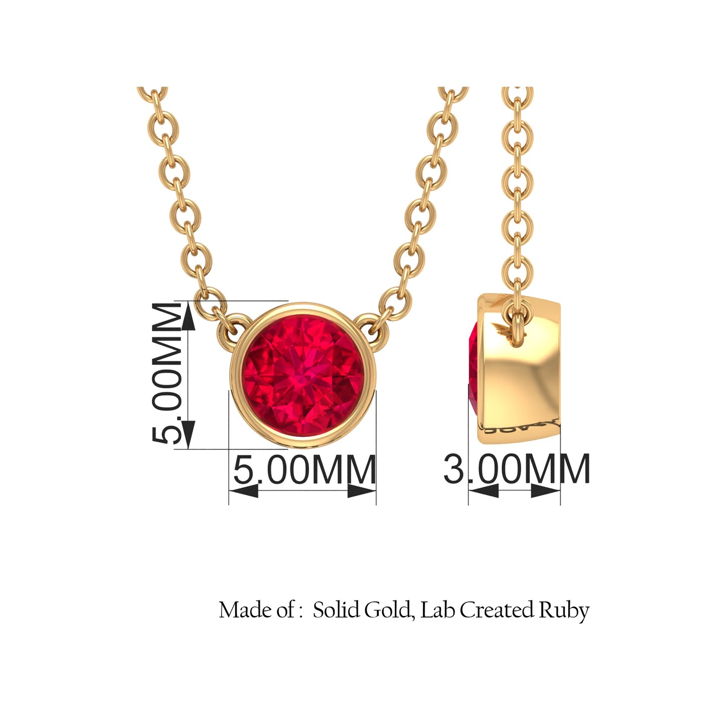 Round Created Ruby Solitaire Necklace