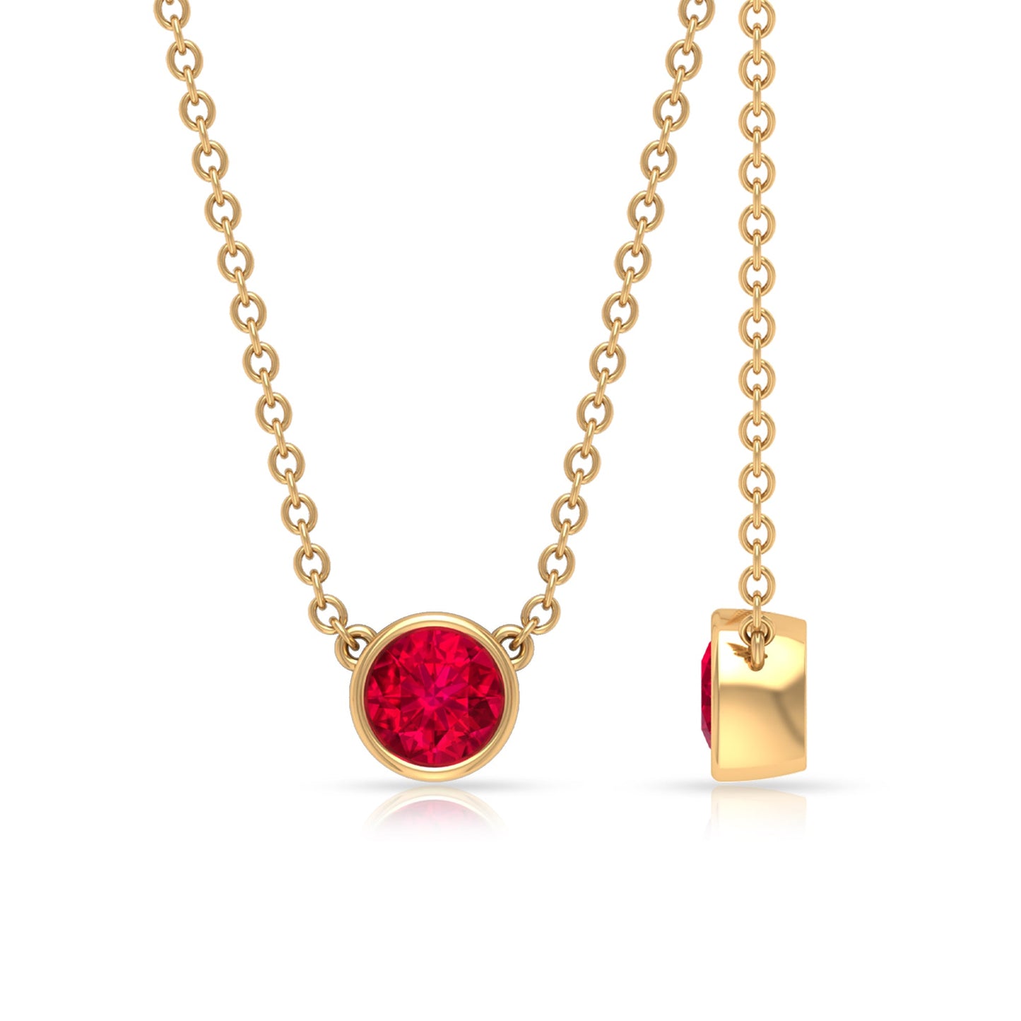 Round Created Ruby Solitaire Necklace