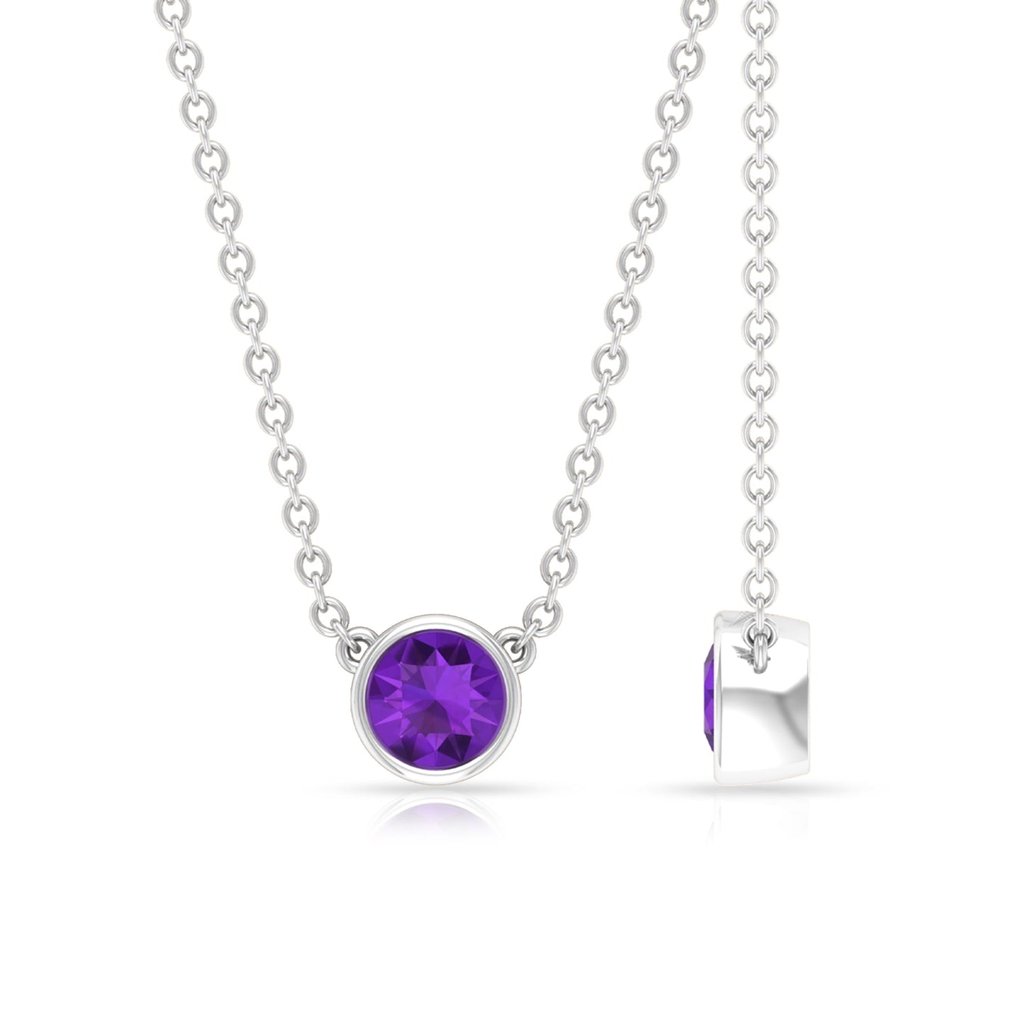 Bezel Set Round Amethyst Solitaire Necklace