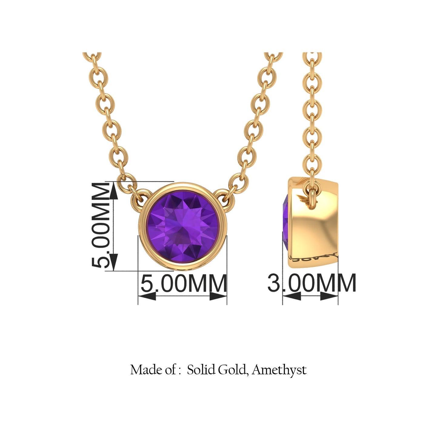 Bezel Set Round Amethyst Solitaire Necklace