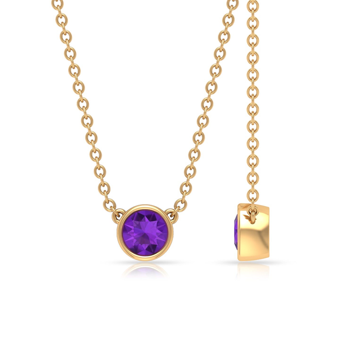Bezel Set Round Amethyst Solitaire Necklace